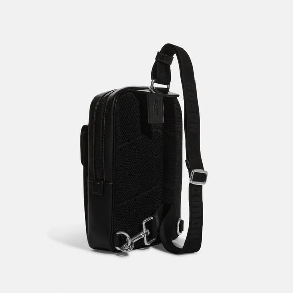 Coach Men's Sling Track Backpack with Tartan Plaid Leather Canvas Bookbag $398 - Picture 3 of 4